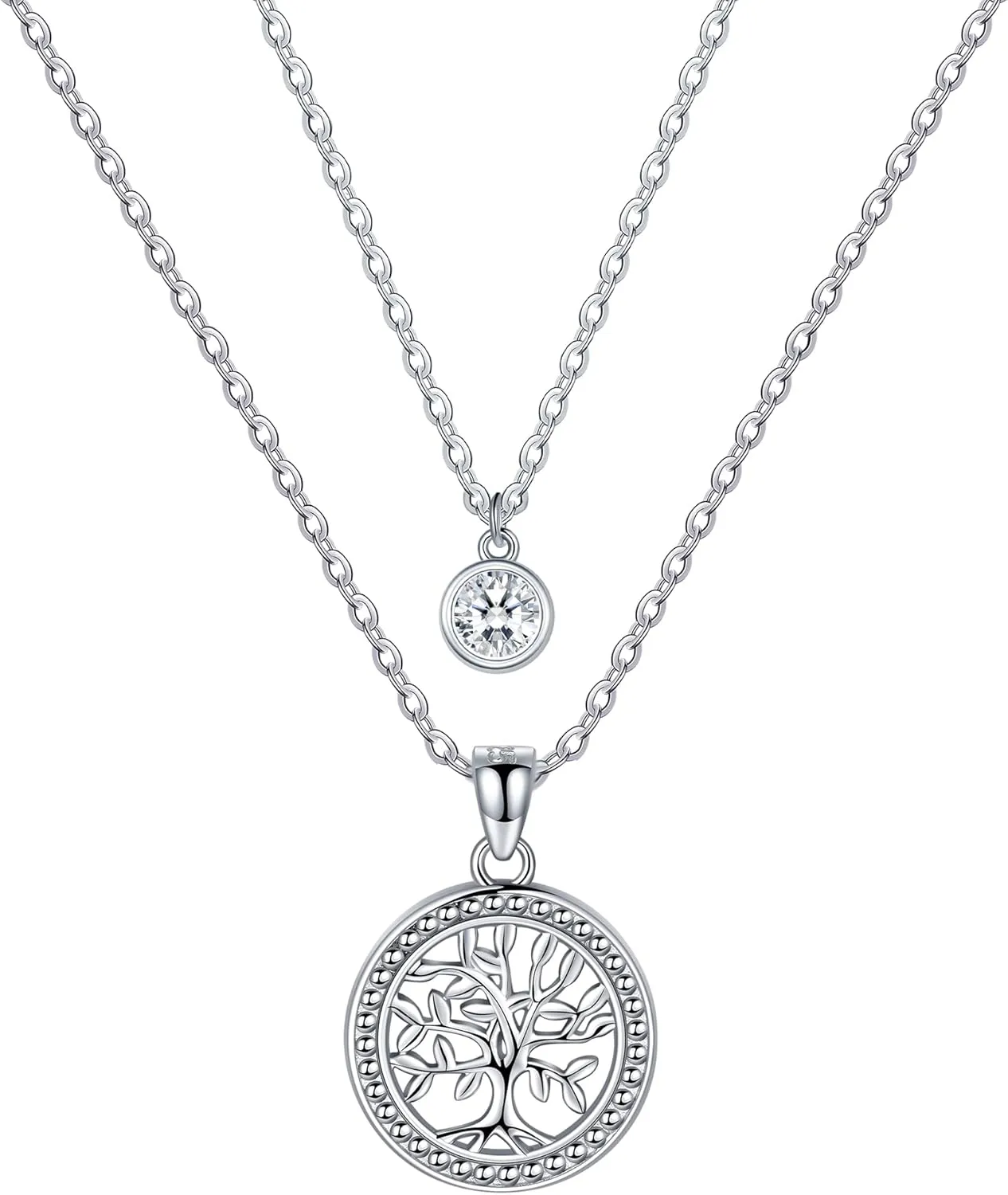 JENDEAR SHINE Dainty Layered Necklace for Women Trendy, 925 Sterling Silver Cubic Zirconia Pendant Necklace, Christmas Mother's Day Birthday Gifts for Wife Mom