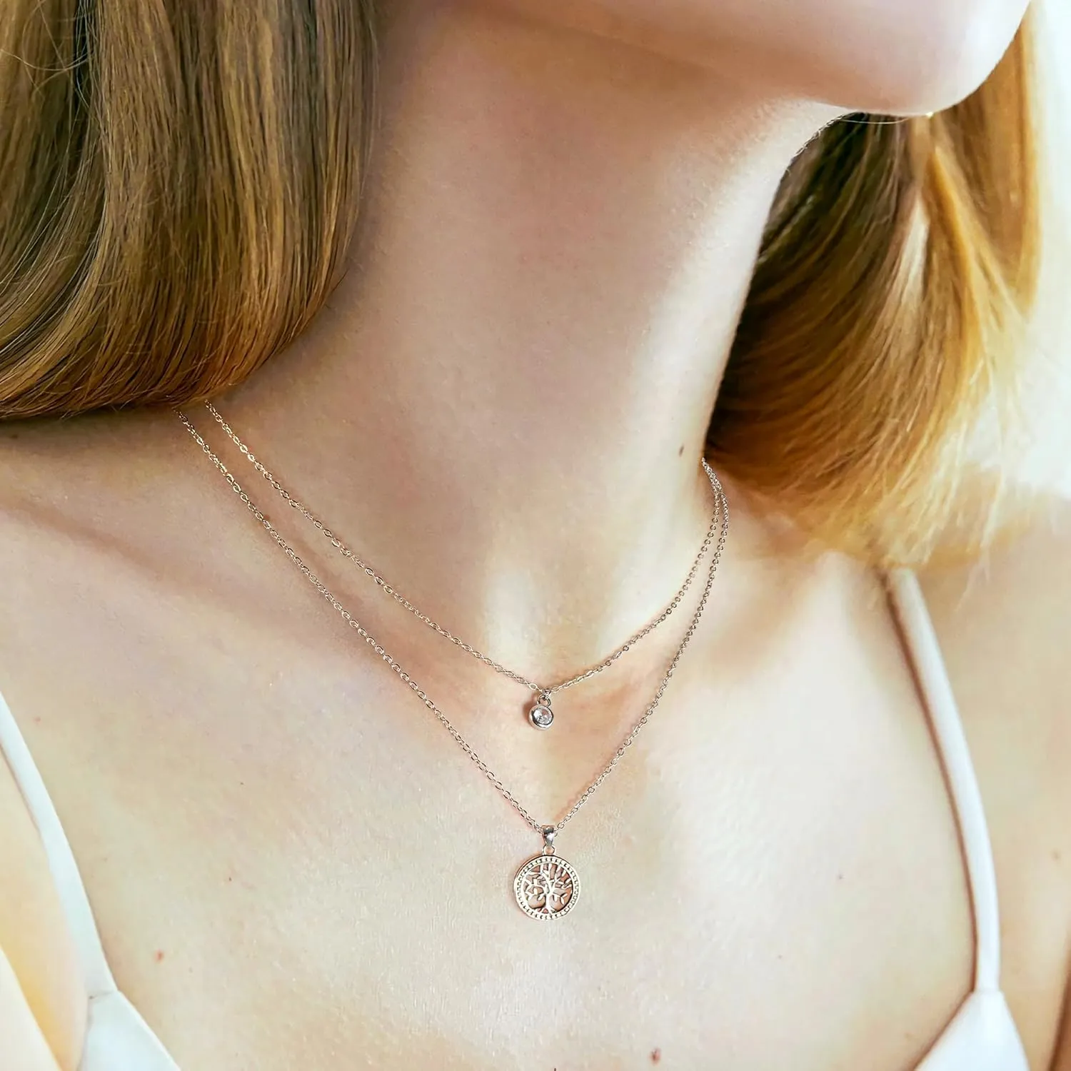 JENDEAR SHINE Dainty Layered Necklace for Women Trendy, 925 Sterling Silver Cubic Zirconia Pendant Necklace, Christmas Mother's Day Birthday Gifts for Wife Mom