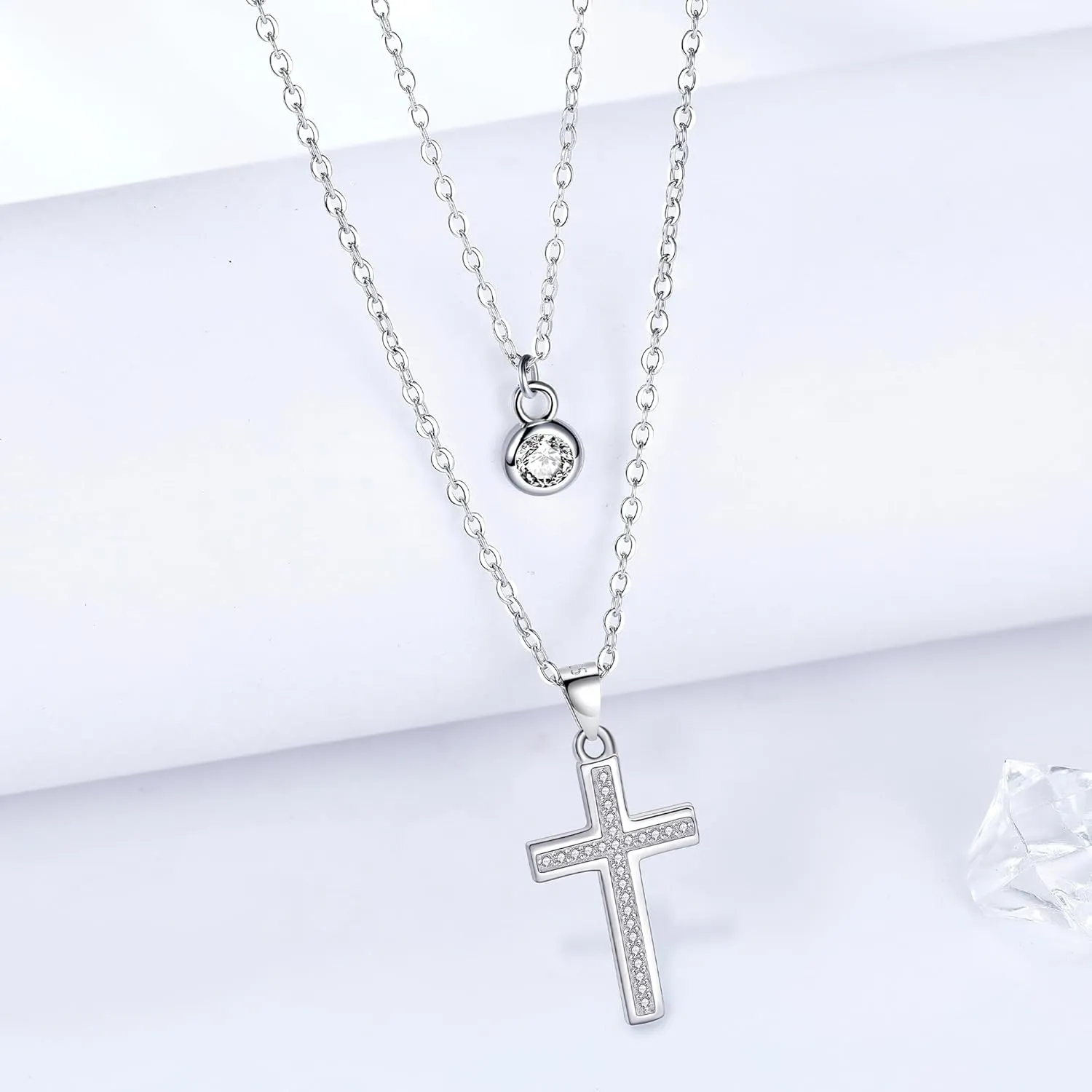JENDEAR SHINE Dainty Layered Necklace for Women Trendy, 925 Sterling Silver Cubic Zirconia Pendant Necklace, Christmas Mother's Day Birthday Gifts for Wife Mom