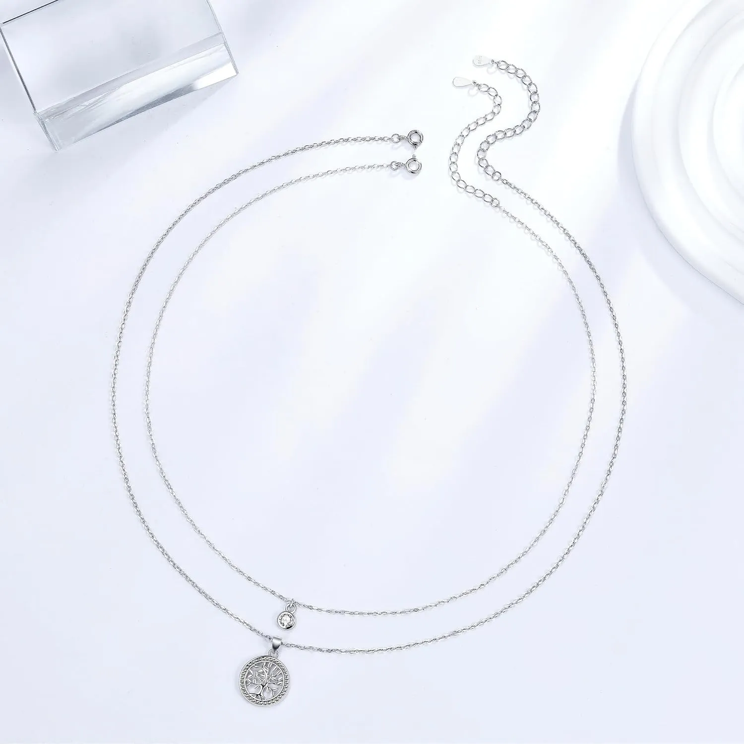 JENDEAR SHINE Dainty Layered Necklace for Women Trendy, 925 Sterling Silver Cubic Zirconia Pendant Necklace, Christmas Mother's Day Birthday Gifts for Wife Mom