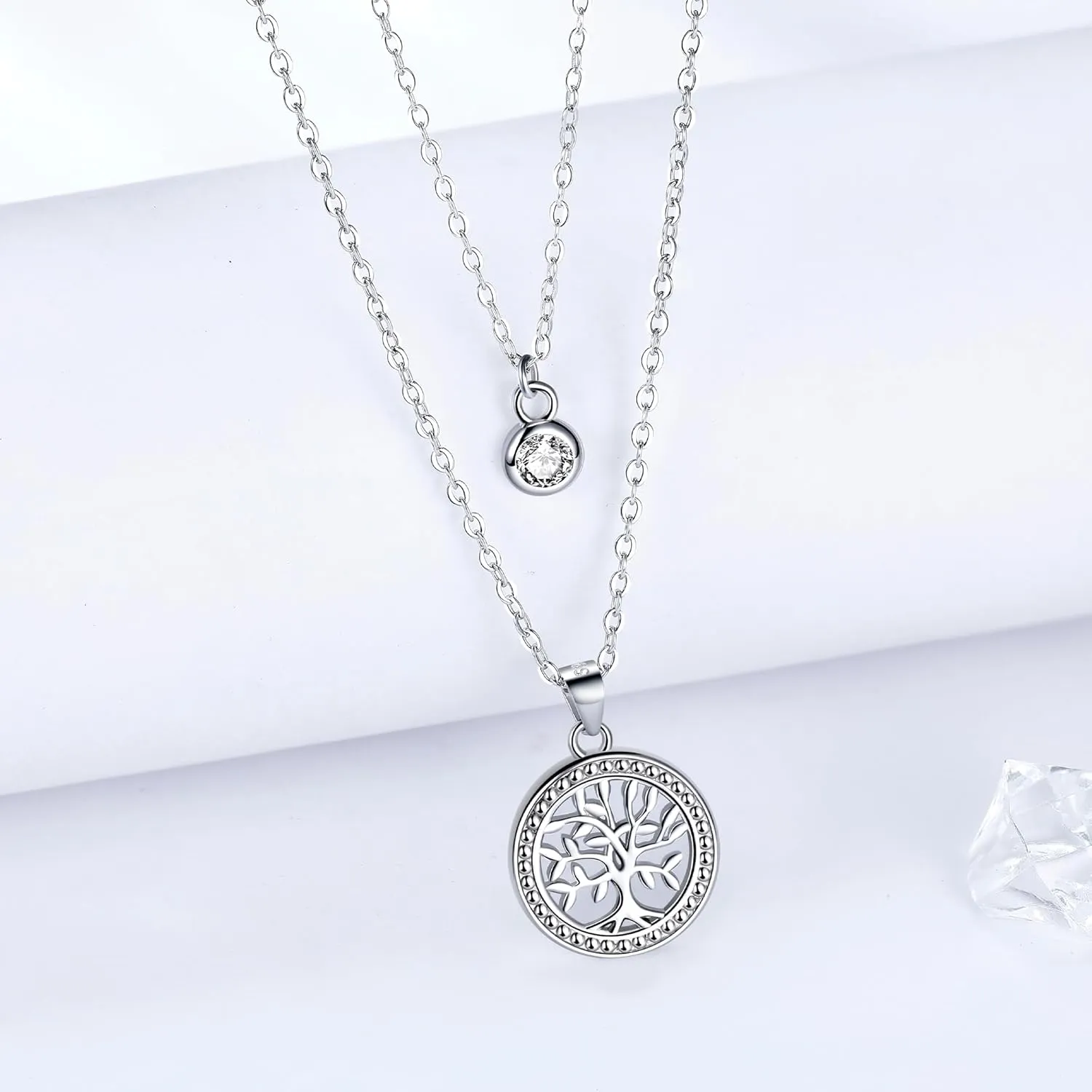 JENDEAR SHINE Dainty Layered Necklace for Women Trendy, 925 Sterling Silver Cubic Zirconia Pendant Necklace, Christmas Mother's Day Birthday Gifts for Wife Mom