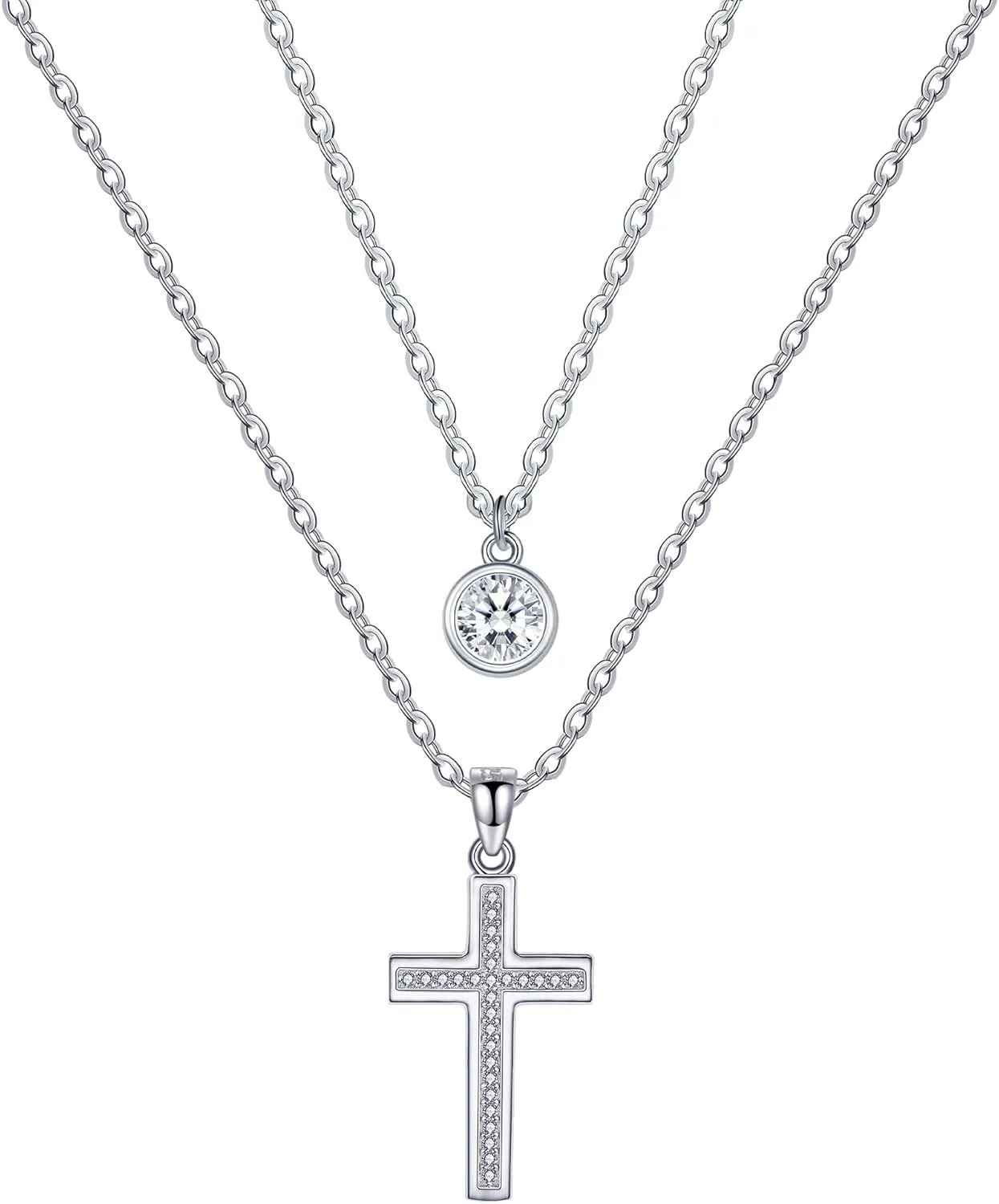 JENDEAR SHINE Dainty Layered Necklace for Women Trendy, 925 Sterling Silver Cubic Zirconia Pendant Necklace, Christmas Mother's Day Birthday Gifts for Wife Mom