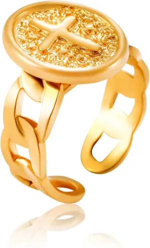Jesus Cross Rings for Women - Vintage 18K Gold Plated Cuff Ring in High Polish 304 Stainless Steel, Non-Tarnish, Adjustable Size 5-9