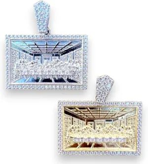 Jesus Last Supper Iced Moissanite Rectangular Medal Pendant in 14k Gold & 925 Sterling Silver,Hip-hop Religious Jewelry For Men's & Women's