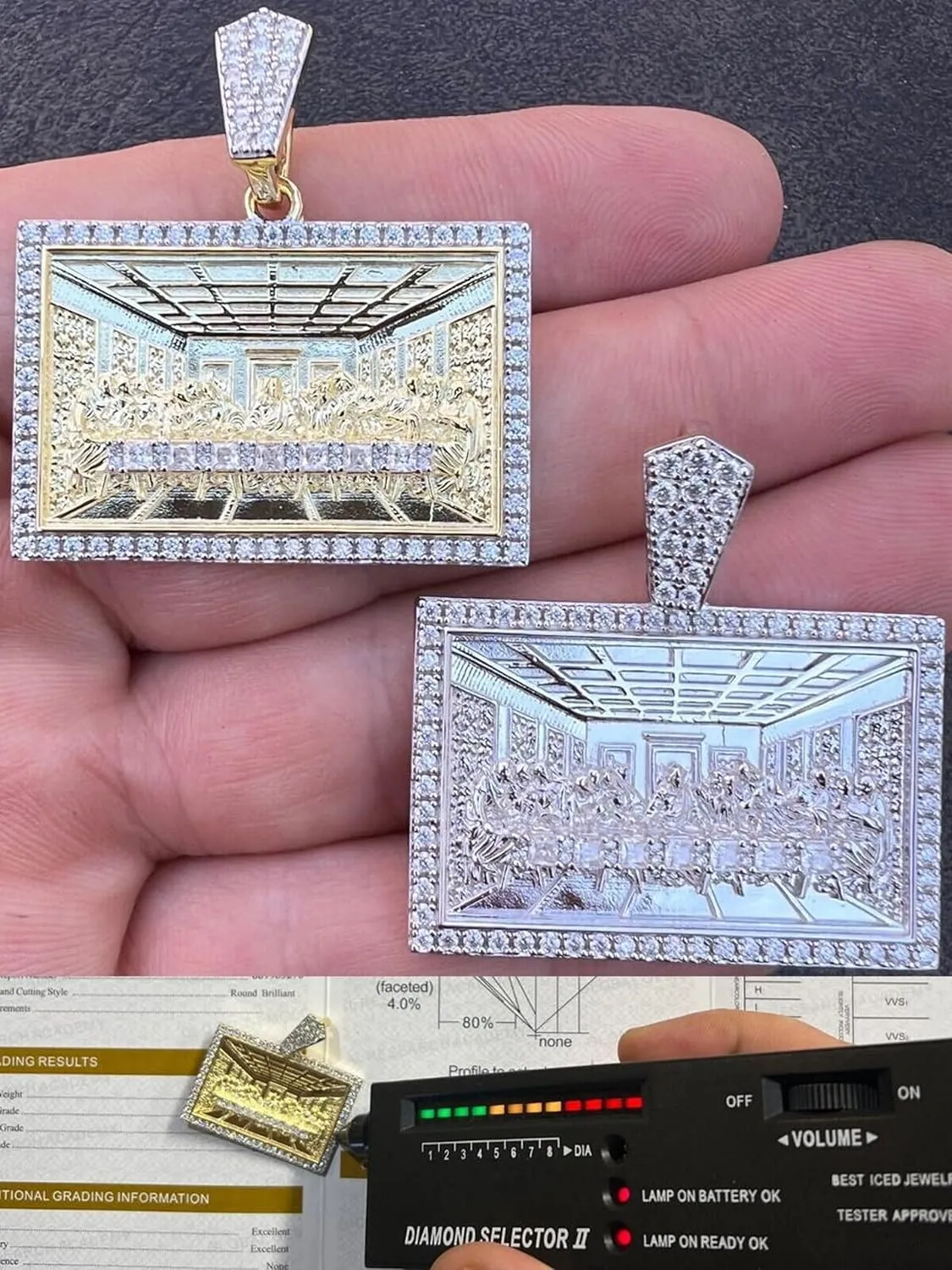 Jesus Last Supper Iced Moissanite Rectangular Medal Pendant in 14k Gold & 925 Sterling Silver,Hip-hop Religious Jewelry For Men's & Women's