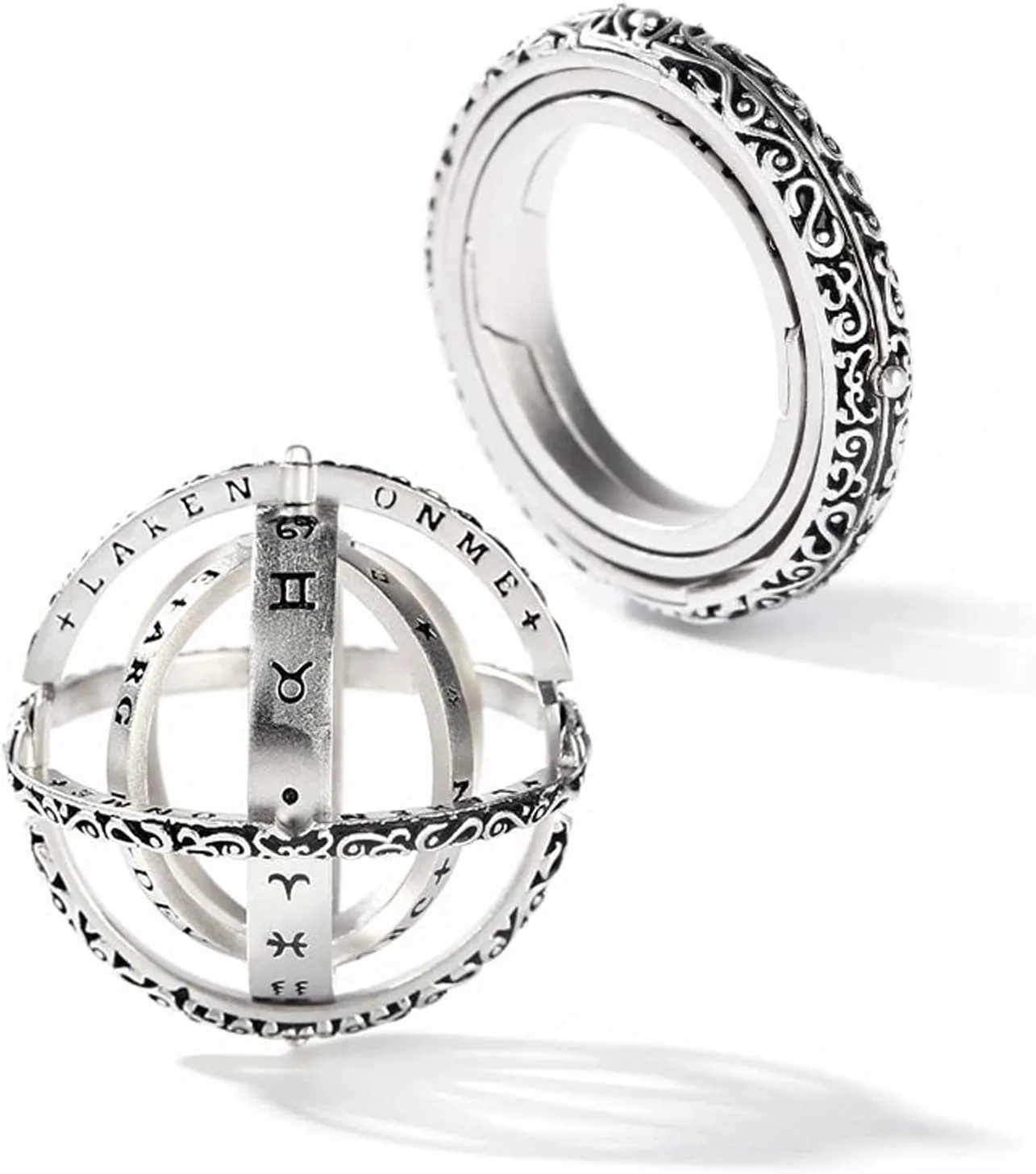 Jeulia Open Astronomical Sphere Ball Ring Men Women Foldable Comic Finger Ring 925 Sterling Silver Chain Necklace Couple Lover Jewelry Gifts (With A Free Chain)