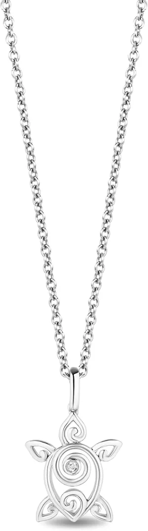 Jewelili Hallmark Fine Jewelry Classic Turtle Pendant in Sterling Silver with Accent Diamonds
