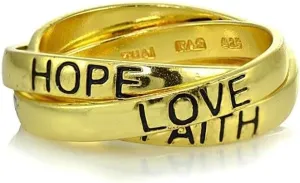 Jewelry Necklaces, Bracelets, Chains and more - Inspirational HOPE FAITH LOVE Interlocking Ring in Gold Plated Silver Size 9 - XFBX4362