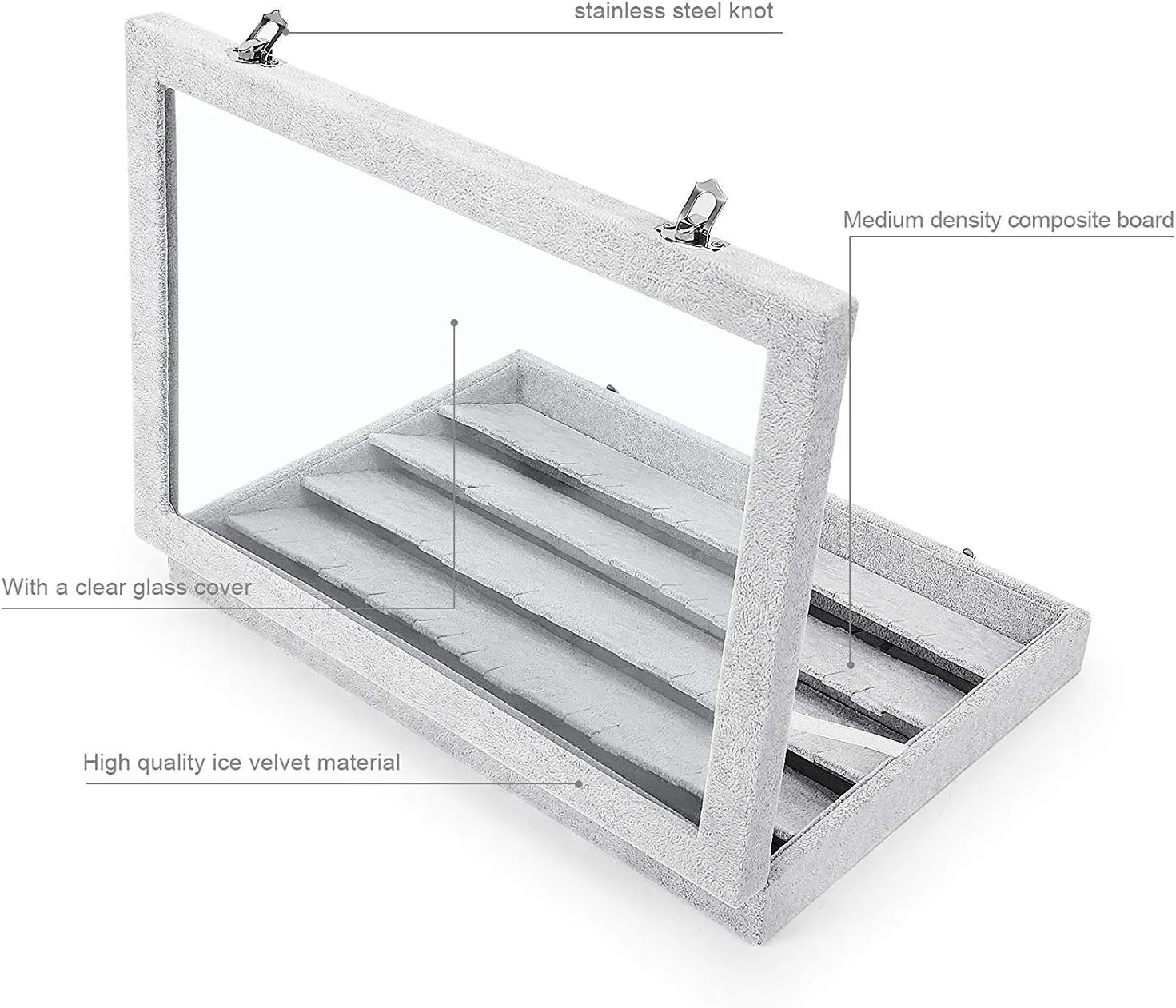Jewelry Tray Earring Organizer Box with Clear Lid Velvet Tray for Jewelry Storage Display Case Dustproof Earring Jewelry Box Organizer & Tray Gift for Women Girls (Grey)
