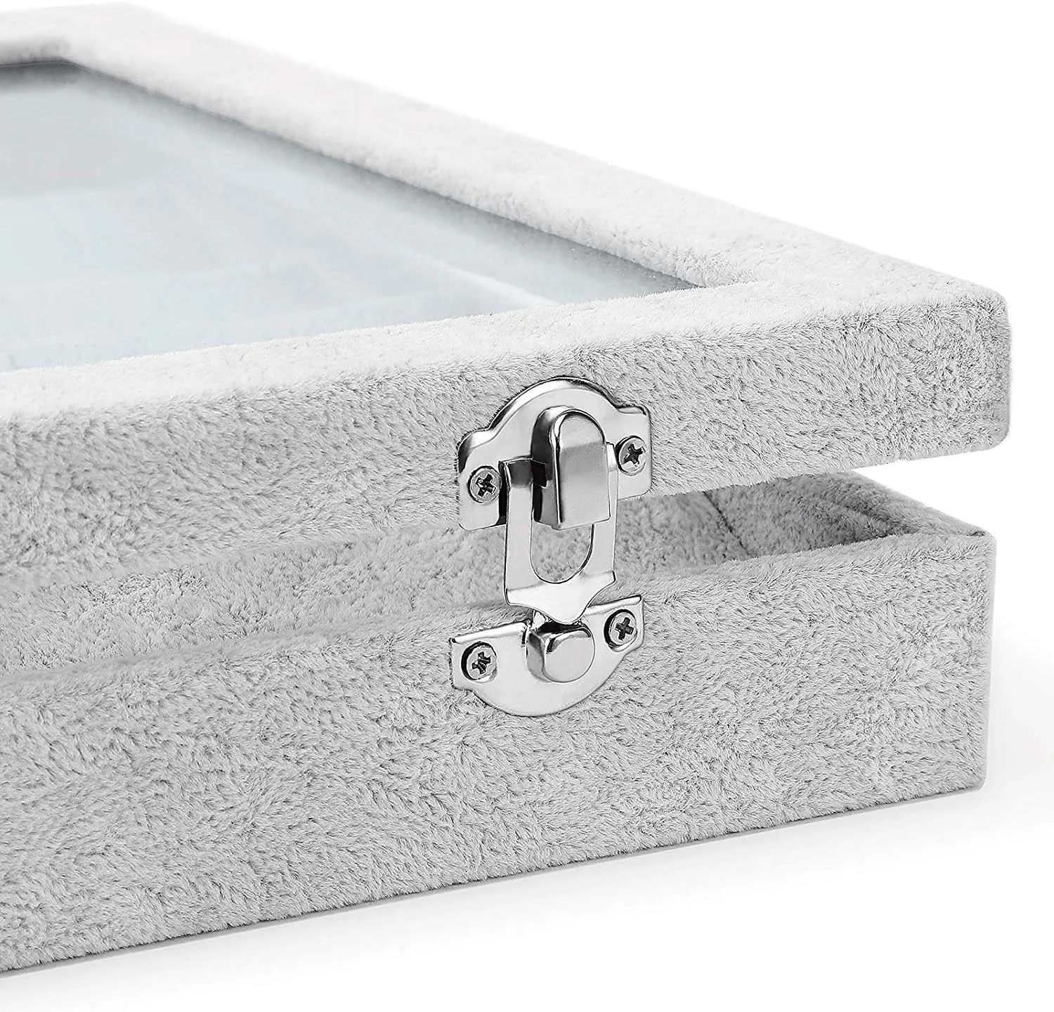 Jewelry Tray Earring Organizer Box with Clear Lid Velvet Tray for Jewelry Storage Display Case Dustproof Earring Jewelry Box Organizer & Tray Gift for Women Girls (Grey)