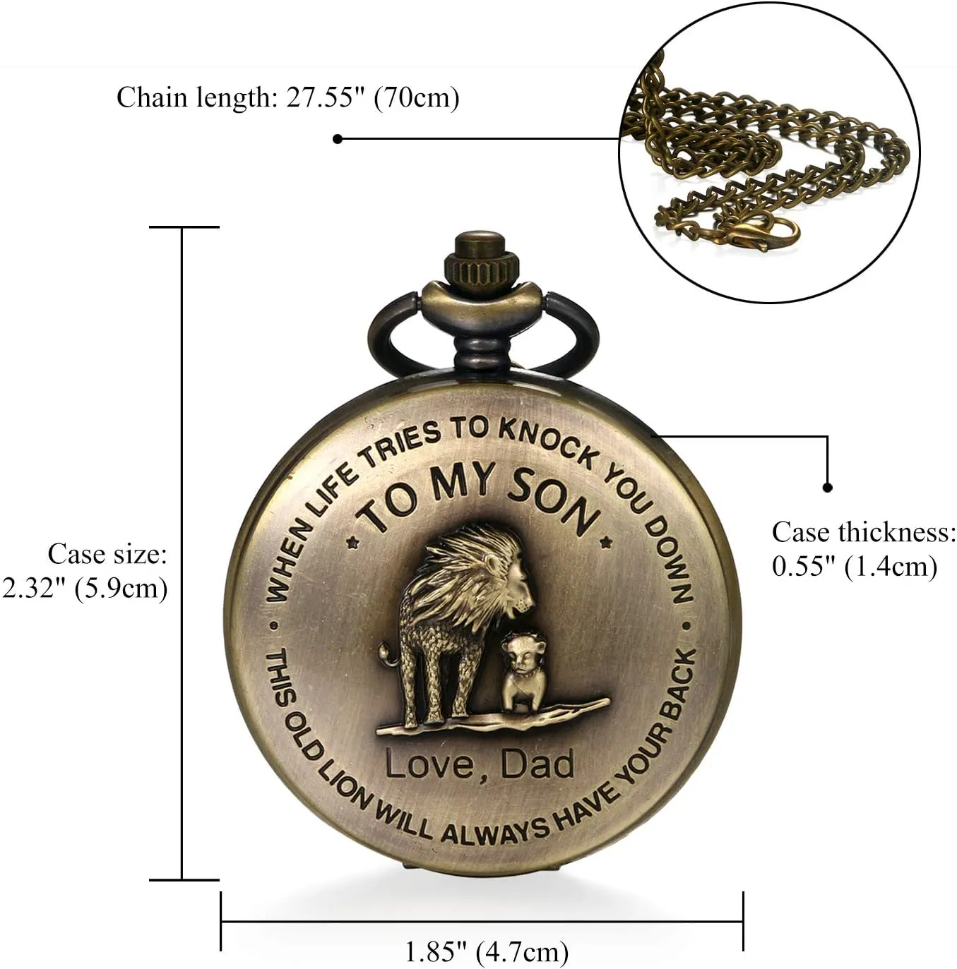 JewelryWe Vintage Pocket Watch Retro Classic Pendant Necklace Watch for Men Women