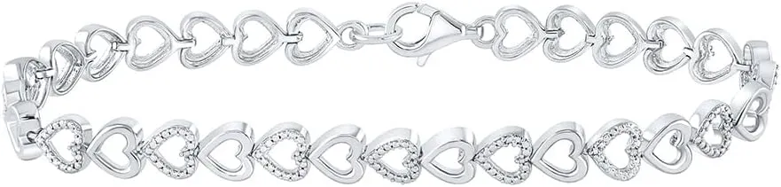 Jewels By Lux Sterling Silver Womens Round Diamond Heart Bracelet 1/20 Cttw