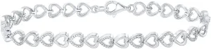 Jewels By Lux Sterling Silver Womens Round Diamond Heart Bracelet 1/20 Cttw