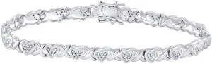Jewels By Lux Sterling Silver Womens Round Diamond Heart Tennis Bracelet 1/4 Cttw