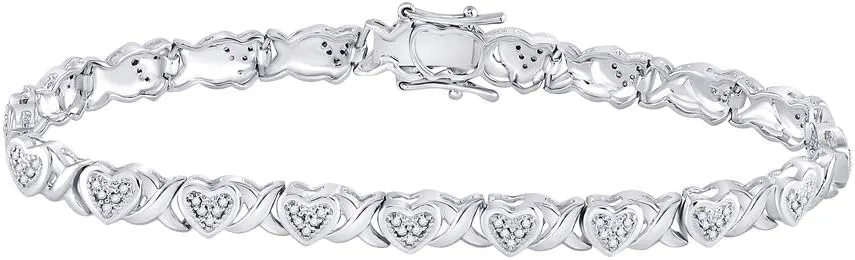 Jewels By Lux Sterling Silver Womens Round Diamond Heart Tennis Bracelet 1/4 Cttw