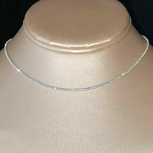 Jewelsfaction 10.CT Round cut Lab Created Diamond Choker Necklace in 14K White Gold Finish 925 Sterling Silver for Women, Single Row