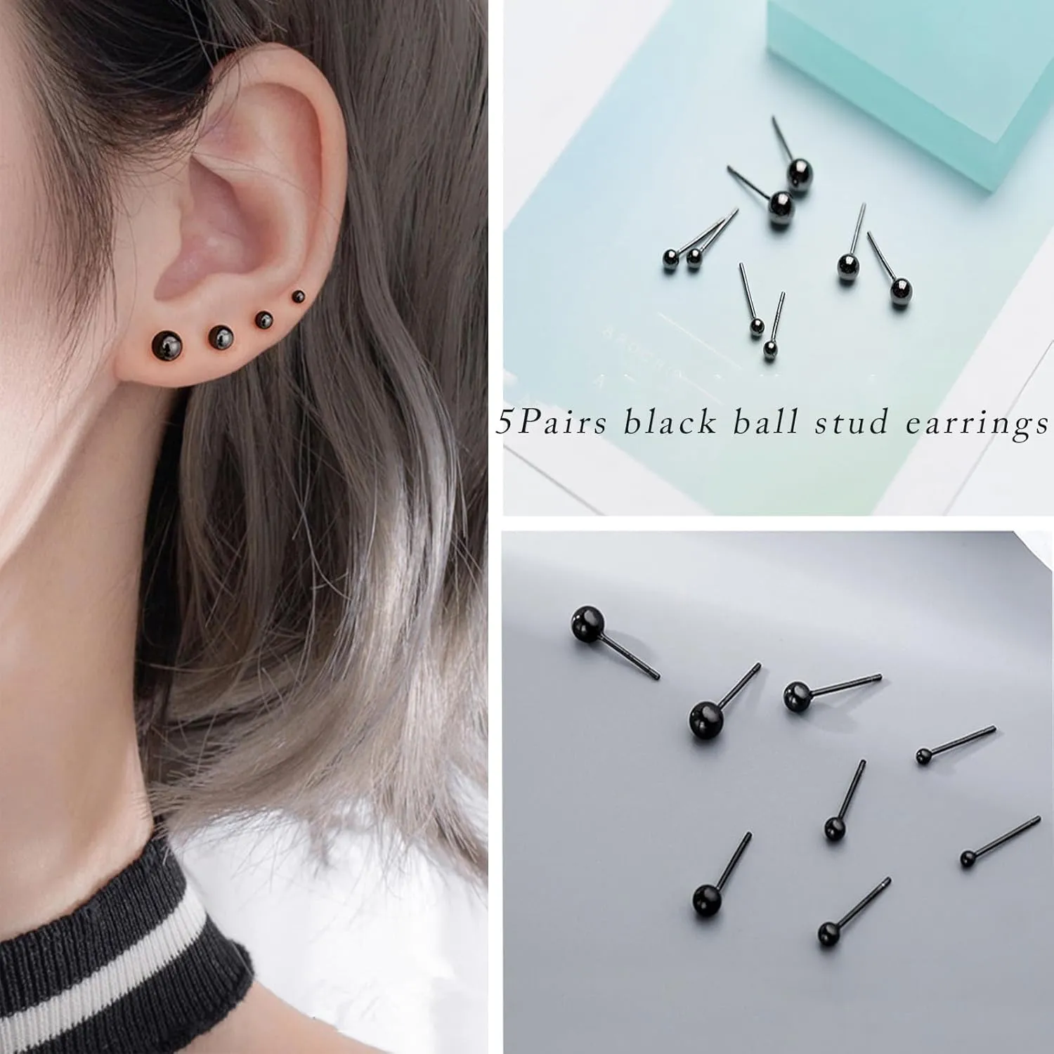 JINERA 5 Pairs Stud Earrings for Women 14K Plated Gold/Silver Pearl Ball Small Stud Earrings Set Cartilage Piercing Hypoallergenic Lightweight Flatback Earrings Jewelry Gifts for Women