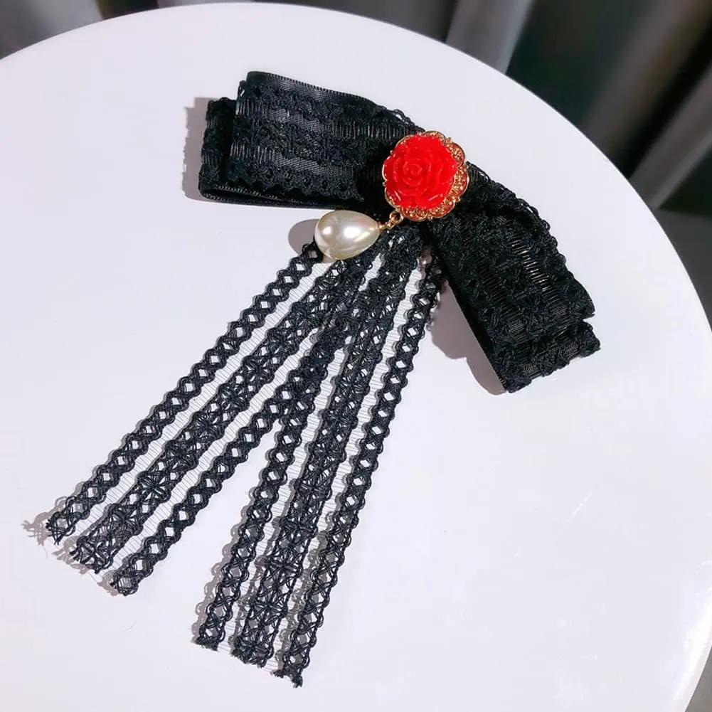 JKQBUX Lace Bow Tie Brooches for Girl Women Fashion jabot collar brooch pins Pre-Tied Neck Tie Shirt Corsage Neck Tie