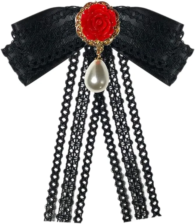 JKQBUX Lace Bow Tie Brooches for Girl Women Fashion jabot collar brooch pins Pre-Tied Neck Tie Shirt Corsage Neck Tie