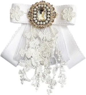 JKQBUX White lace Bow Tie Brooches for Women Fashion jabot collar brooch pins Pre-Tied Neck Tie Shirt Corsage Neck Tie