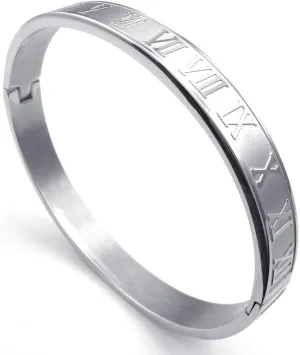 Jonline24h Mens Womens Stainless Steel Bracelet Classic Roman Numeral Cuff Bangle Silver