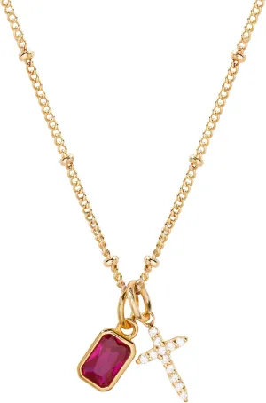 Josephine Cross Birthstone Necklace - Hypoallergenic 14K Gold Plated Brass with Sparkling Cubic Zirconia Stones - July Birthstone - Women's Necklaces - Gifts for Mom