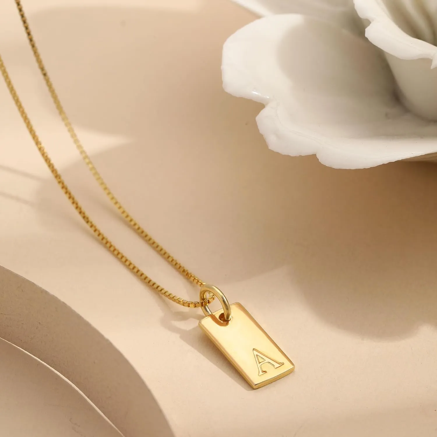 JSJOY S925 Sterling Silver Initial Necklaces for Women 14K Gold Plated Dainty Letter Name Necklace Personalized Tag Necklace for Women Trendy Pendant Jewelry Gifts