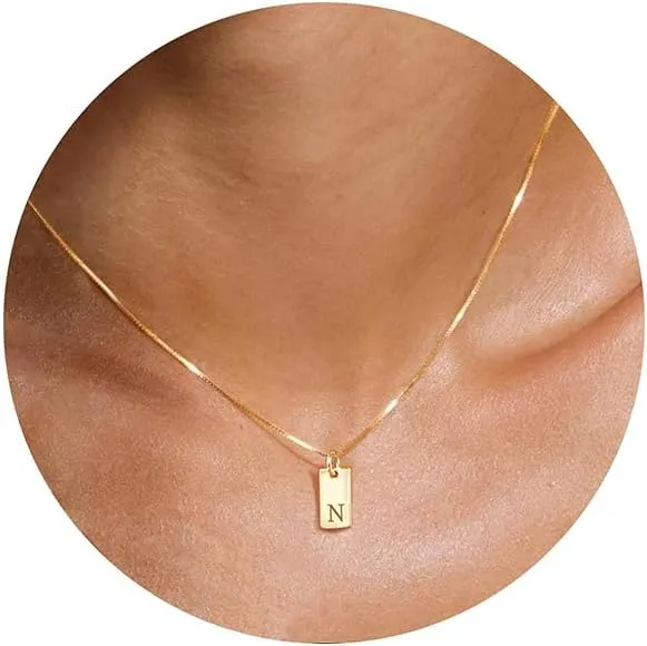 JSJOY S925 Sterling Silver Initial Necklaces for Women 14K Gold Plated Dainty Letter Name Necklace Personalized Tag Necklace for Women Trendy Pendant Jewelry Gifts