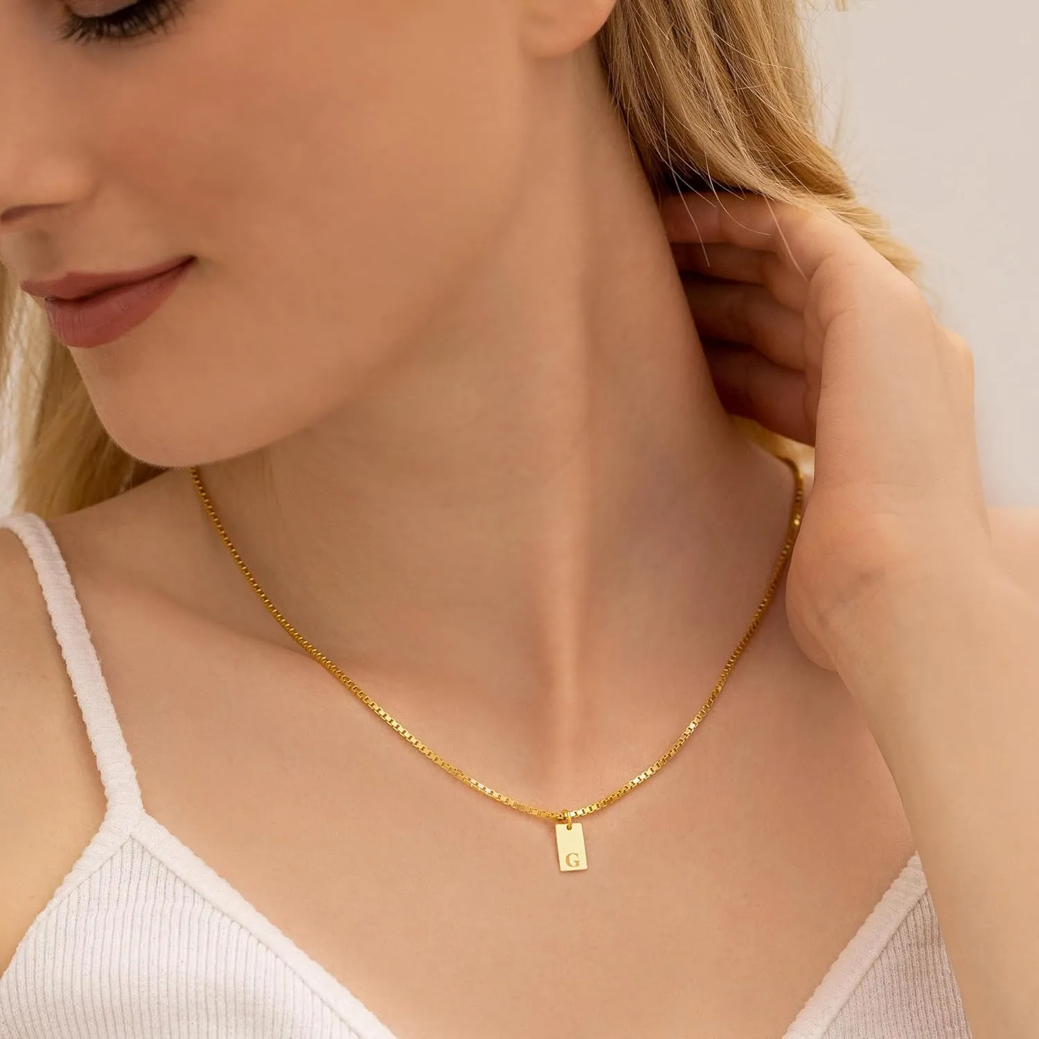 JSJOY S925 Sterling Silver Initial Necklaces for Women 14K Gold Plated Dainty Letter Name Necklace Personalized Tag Necklace for Women Trendy Pendant Jewelry Gifts