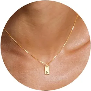 JSJOY S925 Sterling Silver Initial Necklaces for Women 14K Gold Plated Dainty Letter Name Necklace Personalized Tag Necklace for Women Trendy Pendant Jewelry Gifts