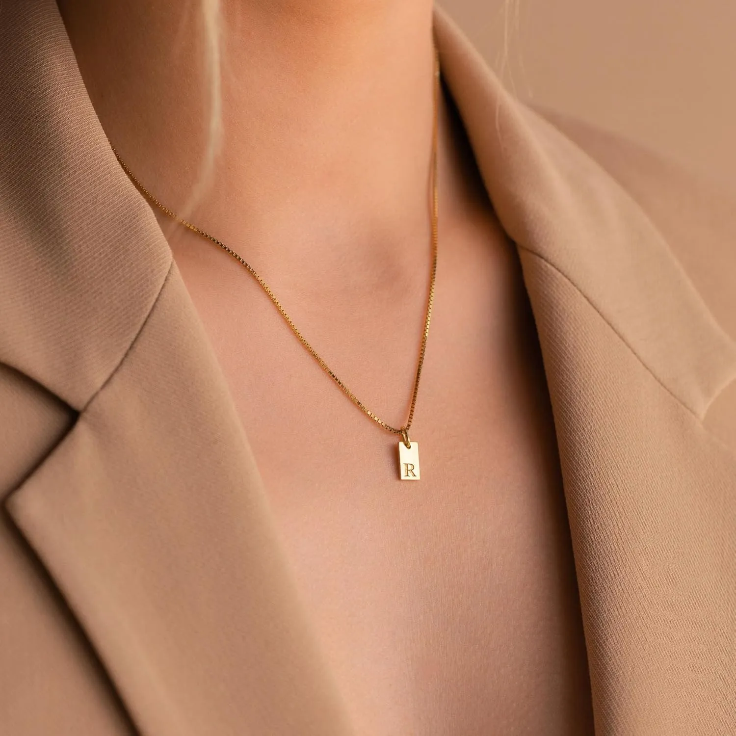 JSJOY S925 Sterling Silver Initial Necklaces for Women 14K Gold Plated Dainty Letter Name Necklace Personalized Tag Necklace for Women Trendy Pendant Jewelry Gifts