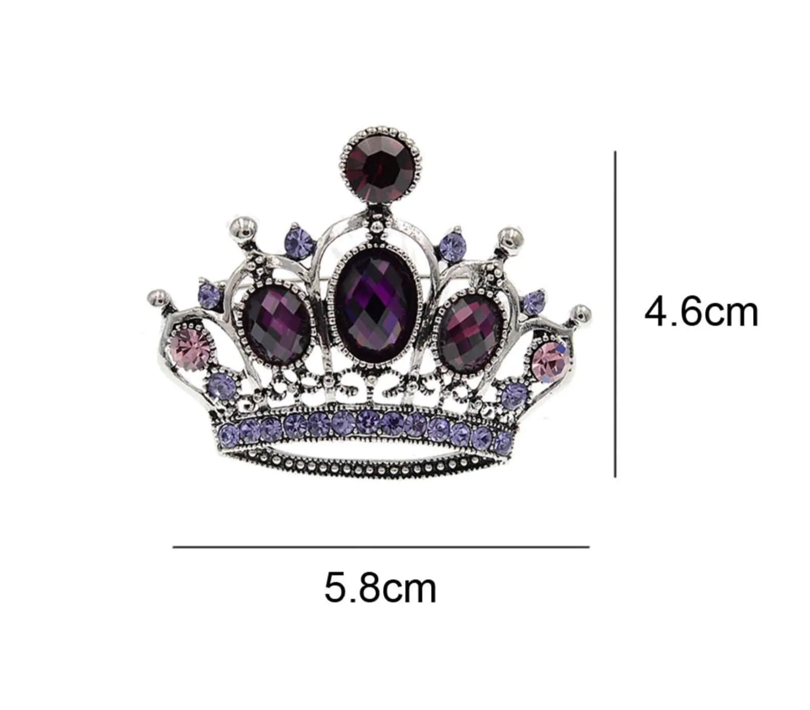 Jubilee crown brooch pink vintage look queen broach silver plated pin ggg101