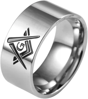 Jude Jewelers 10mm Stainless Steel Classic Plain Freemason Mason Masonic Cocktail Party Biker Ring Band