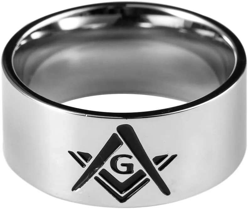 Jude Jewelers 10mm Stainless Steel Classic Plain Freemason Mason Masonic Cocktail Party Biker Ring Band