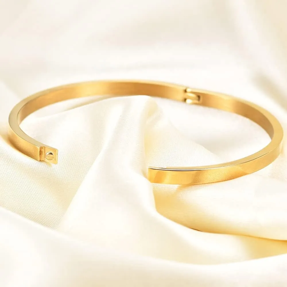 Jude Jewelers 4mm Width Stainless Steel Classic Simple Plain Open Clasp Bangle Bracelet