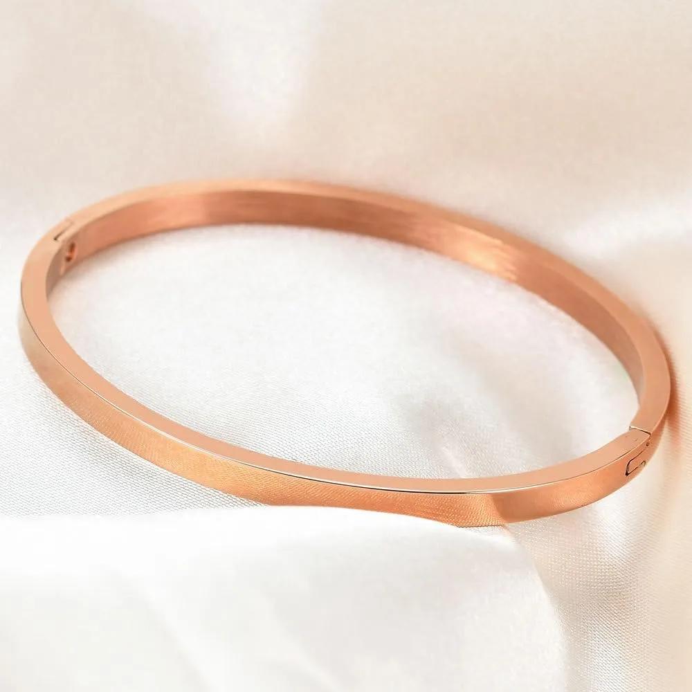 Jude Jewelers 4mm Width Stainless Steel Classic Simple Plain Open Clasp Bangle Bracelet