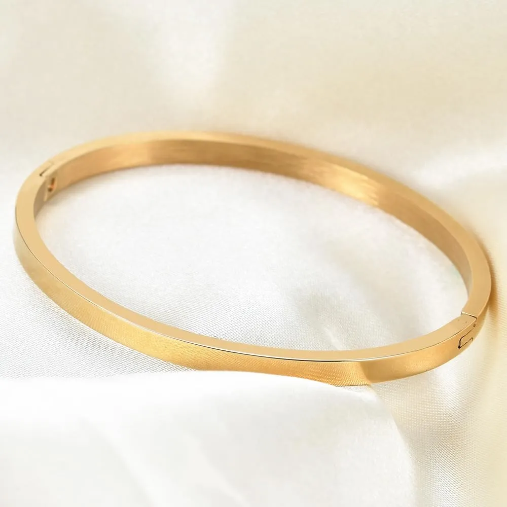 Jude Jewelers 4mm Width Stainless Steel Classic Simple Plain Open Clasp Bangle Bracelet