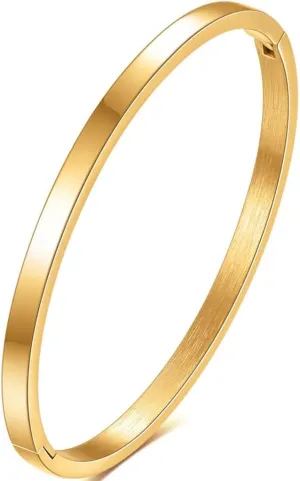 Jude Jewelers 4mm Width Stainless Steel Classic Simple Plain Open Clasp Bangle Bracelet