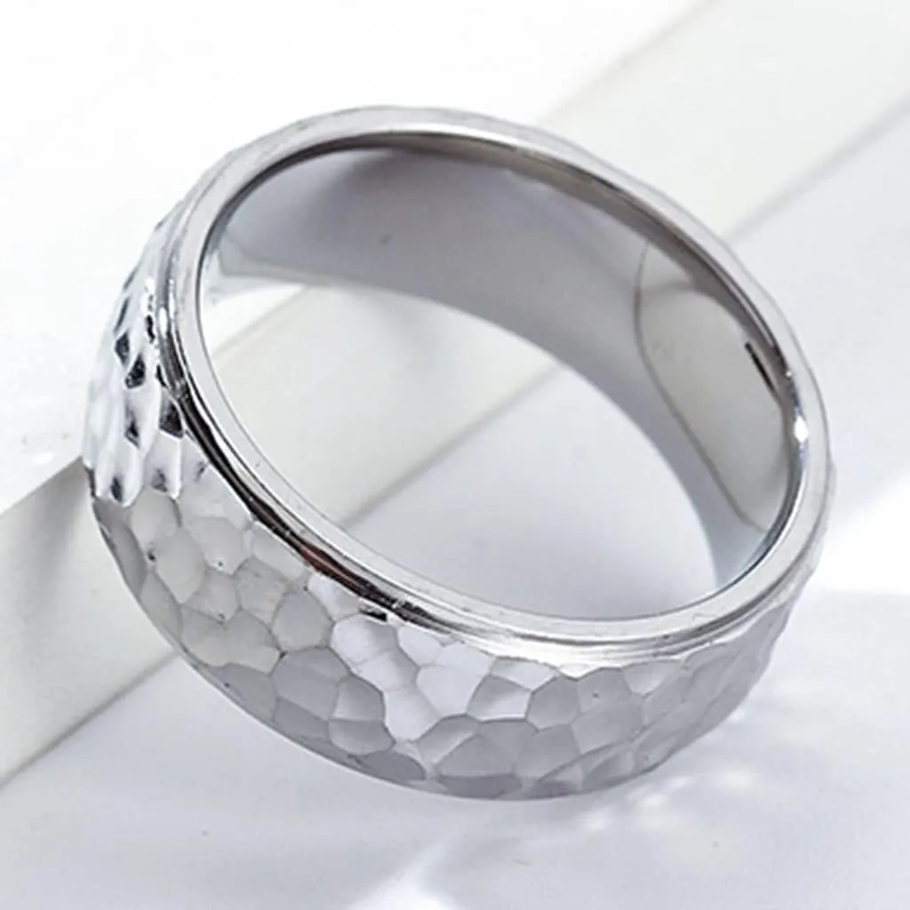 Jude Jewelers 8mm Stainless Steel Hammered Surface Step Edge Classic Simple Plain Band Style Ring