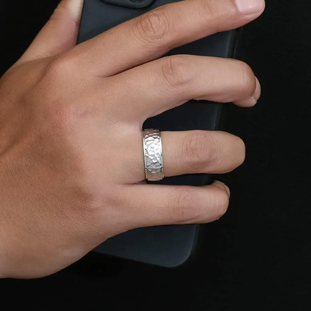 Jude Jewelers 8mm Stainless Steel Hammered Surface Step Edge Classic Simple Plain Band Style Ring