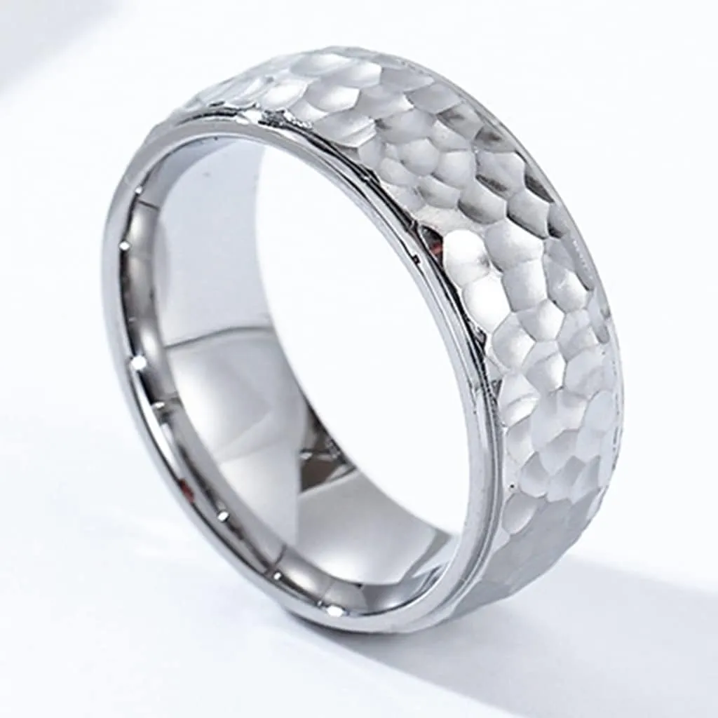 Jude Jewelers 8mm Stainless Steel Hammered Surface Step Edge Classic Simple Plain Band Style Ring