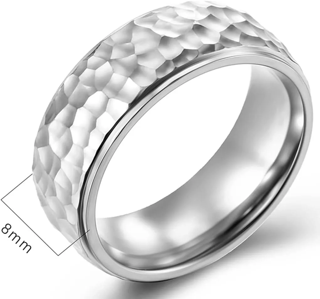 Jude Jewelers 8mm Stainless Steel Hammered Surface Step Edge Classic Simple Plain Band Style Ring