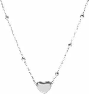 Jude Jewelers Stainless Steel Heart Charm Beaded Chain Classic Plain Wedding Statement Collar Necklace