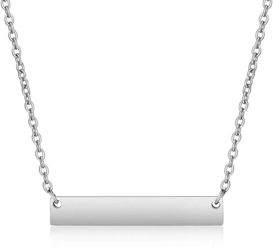 Jude Jewelers Stainless Steel Horizontal Long Bar Drop Classic Plain Charm Necklace