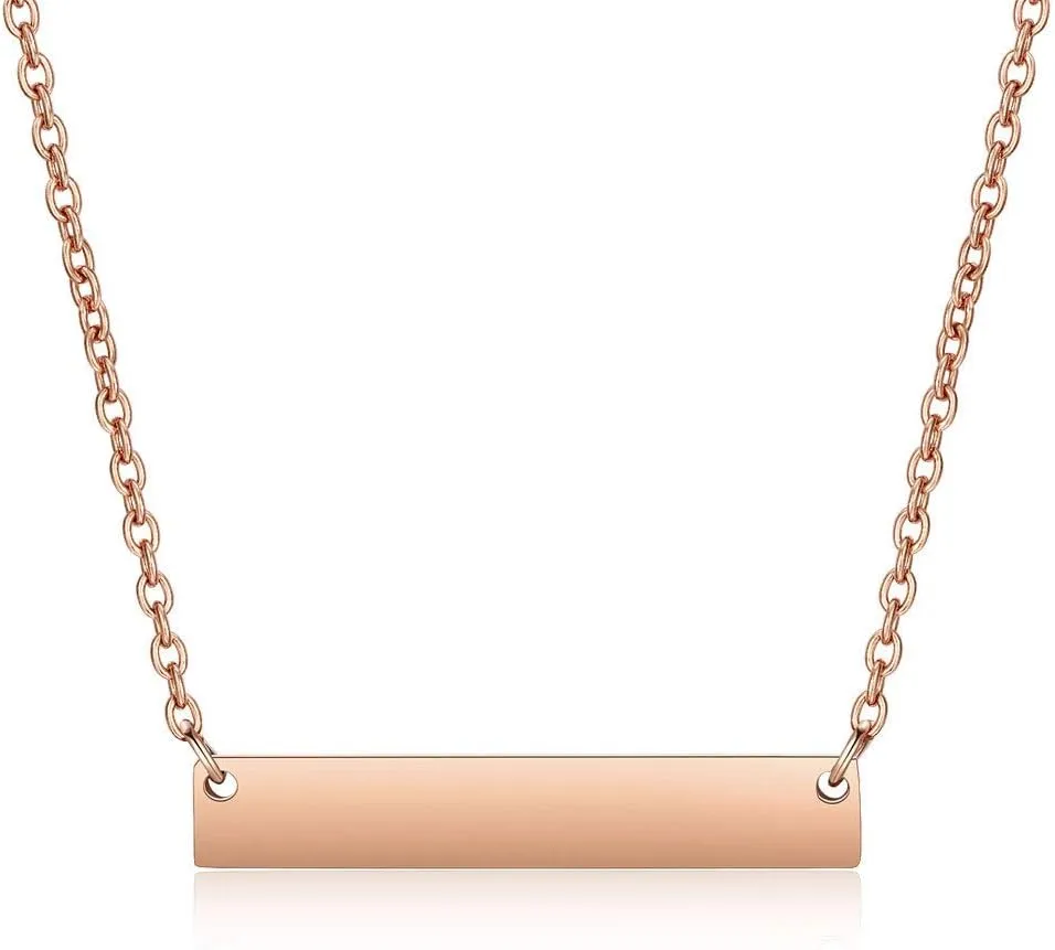 Jude Jewelers Stainless Steel Horizontal Long Bar Drop Classic Plain Charm Necklace