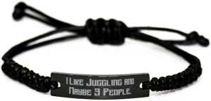 Juggling Gifts For Friends, I Like Juggling and Maybe 3 People, New Juggling Black Rope Bracelet, Engraved Bracelet From Friends, Friendship, Black bracelet, Friendship bracelet, Gift for friend