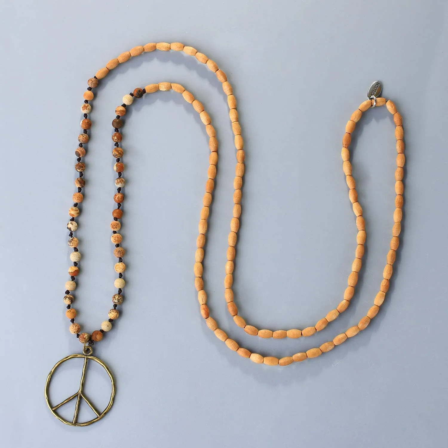 KELITCH Classic Peace Sign Necklace Love Hippie Pendant Frosted Crystal Beaded Necklace