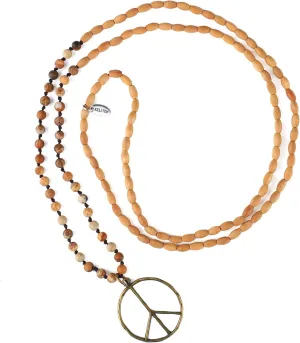 KELITCH Classic Peace Sign Necklace Love Hippie Pendant Frosted Crystal Beaded Necklace
