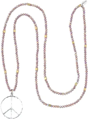 KELITCH Classic Peace Sign Necklace Love Hippie Pendant Frosted Crystal Beaded Necklace