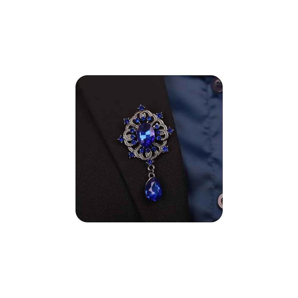 Kercisbeauty Blue Rhinestones Small Black Brooch for Unisex Women Men Dress Suit Brooches Pin Bling Jewelry for Special Occasion (Blue)